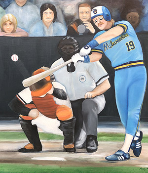 Milwaukee Sports Artist - Baseball Oil Painting of Robin Yount of the Milwaukee Brewers 1982 - baseball sports art